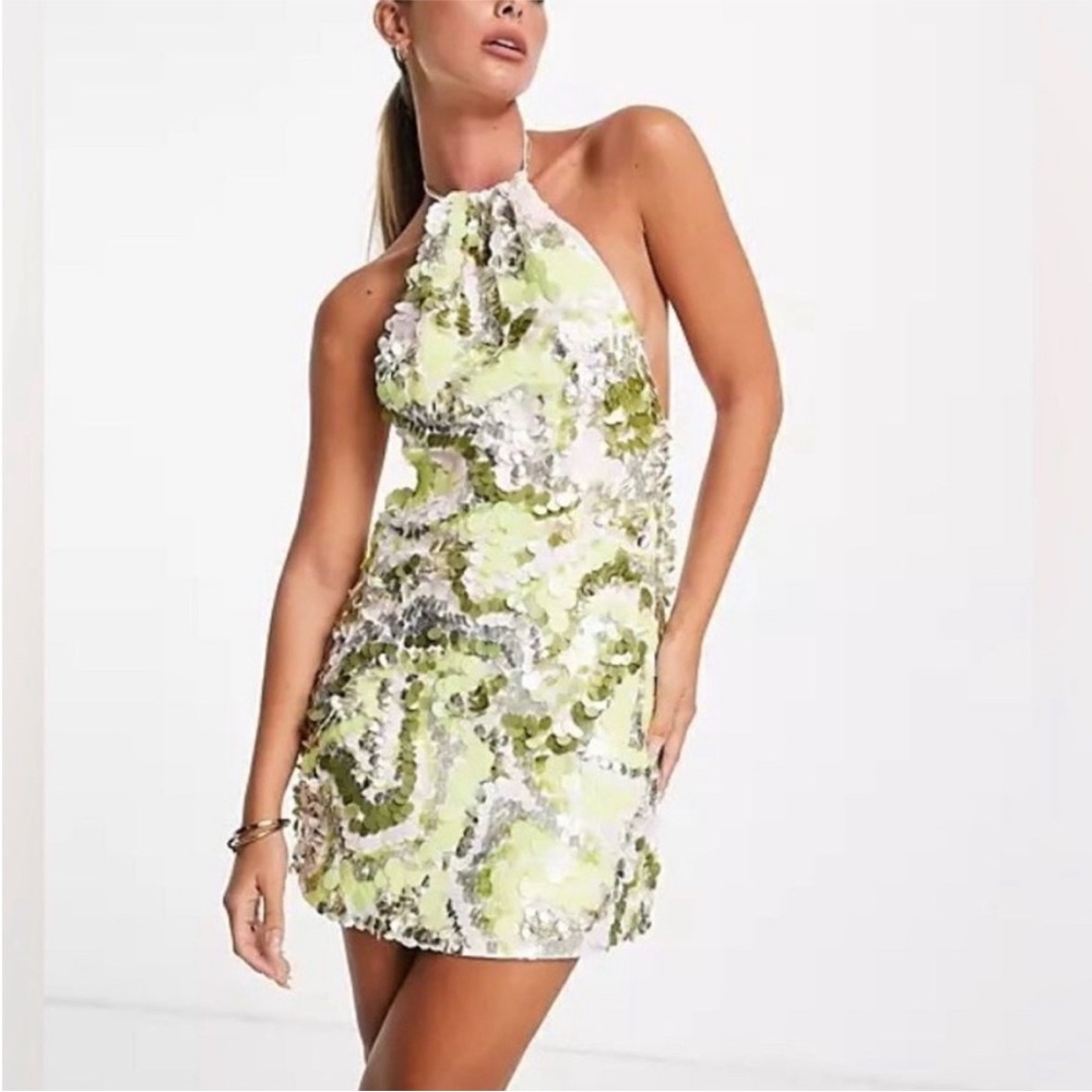 ASOS Design Sequin Swirl Backless Dress